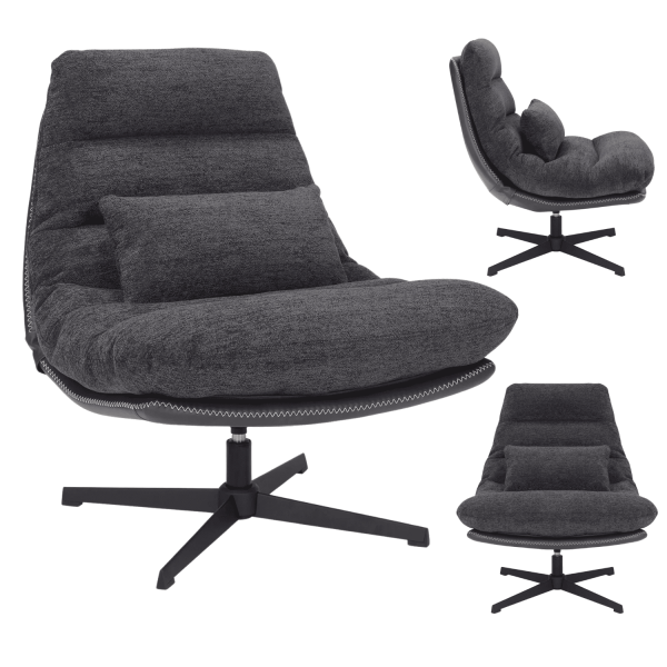 Fotel Wypoczynkowy Obrotowy Jednoosobowy Ciemno Szary do Salonu Loft CANOLI