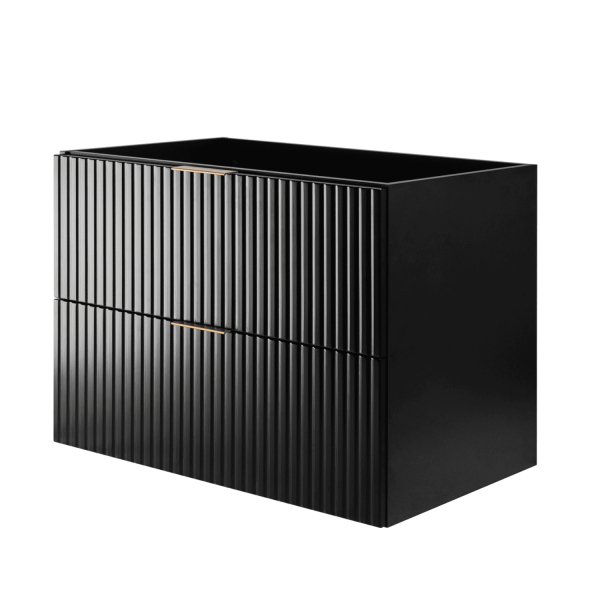 Szafka pod Umywalkę 80 cm Czarna Ryflowana FLOW Lewy Front