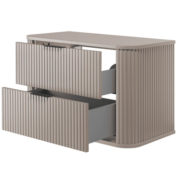 Szafka pod Umywalkę 80 cm Beżowa ELEGANCE Prawy Front Otwarte Szuflady