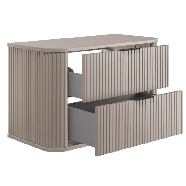 Szafka pod Umywalkę 80 cm Beżowa ELEGANCE Lewy Front Otwarte Szuflady