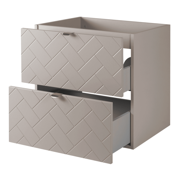Szafka 60 cm pod Umywalkę Beżowa TREND Otwarte Szuflady Prawy Front Srebrne Uchwyty