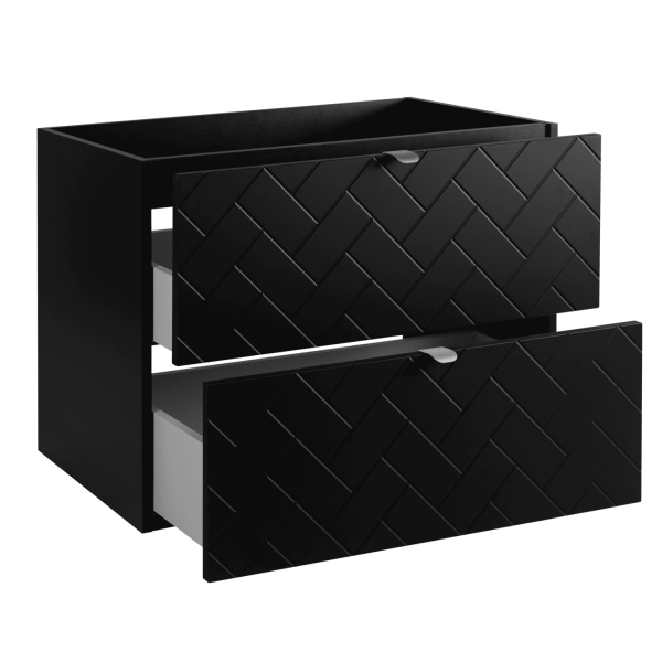 Szafka 80 cm pod Umywalkę Czarna TREND Lewy Front Otwarte Szuflady Srebrne Uchwyty