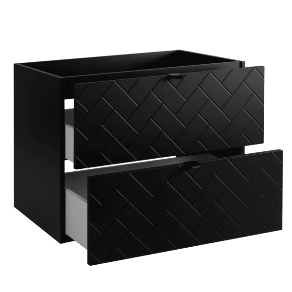 Szafka 80 cm pod Umywalkę Czarna TREND Lewy Front Otwarte Szuflady Czarne Uchwyty