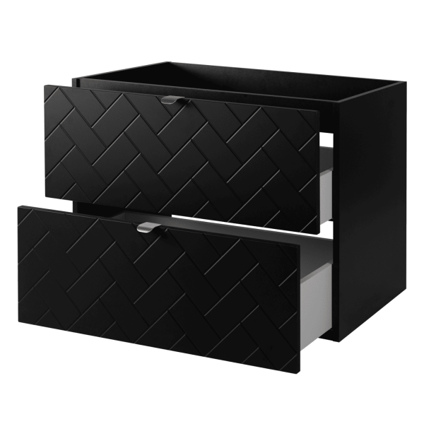 Szafka 80 cm pod Umywalkę Czarna TREND Prawy Front Otwarte Szuflady Srebrne Uchwyty