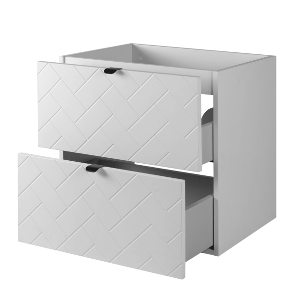 Szafka 60 cm pod Umywalkę Biała TREND Prawy Front Otwarte Szuflady Czarne Uchwyty