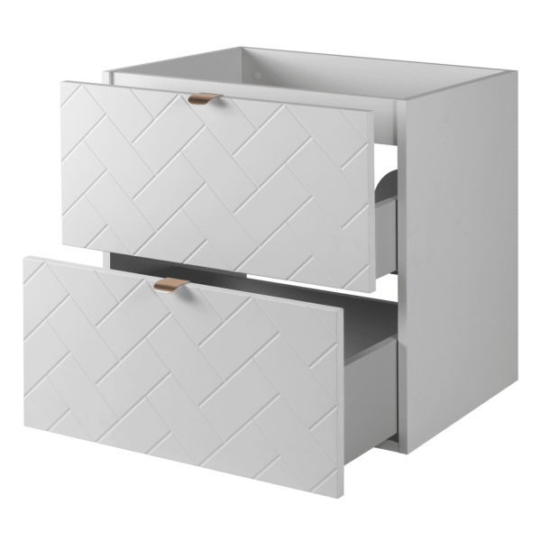 Szafka 60 cm pod Umywalkę Biała TREND Prawy Front Otwarte Szuflady Złote Uchwyty