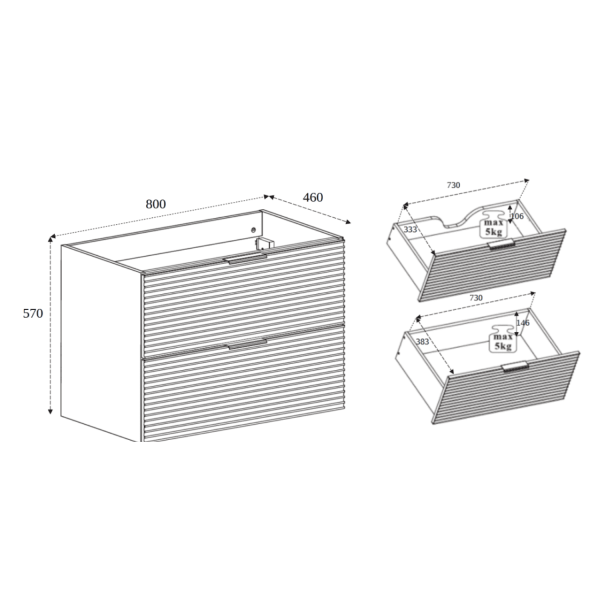 Wisząca Szafka Łazienkowa Dąb 80 cm pod Umywalkę Czarna LOFT Wymiary