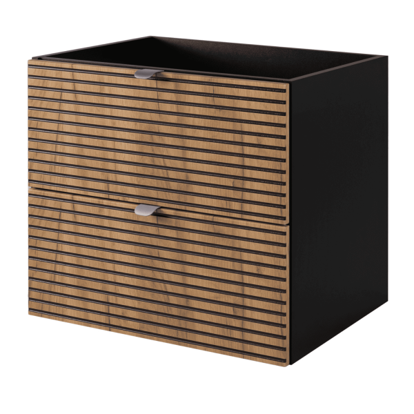 Szafka Łazienkowa 60 cm pod Umywalkę Ryflowana Dąb Czarna LOFT Lewy Front