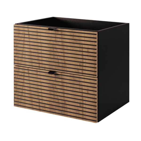 Szafka Łazienkowa 60 cm pod Umywalkę Ryflowana Dąb Czarna LOFT Lewy Front Czarne Uchwyty
