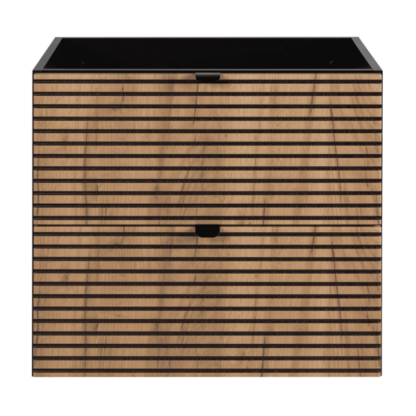 Szafka Łazienkowa 60 cm pod Umywalkę Ryflowana Dąb Czarna LOFT Front Czarne Uchwyty