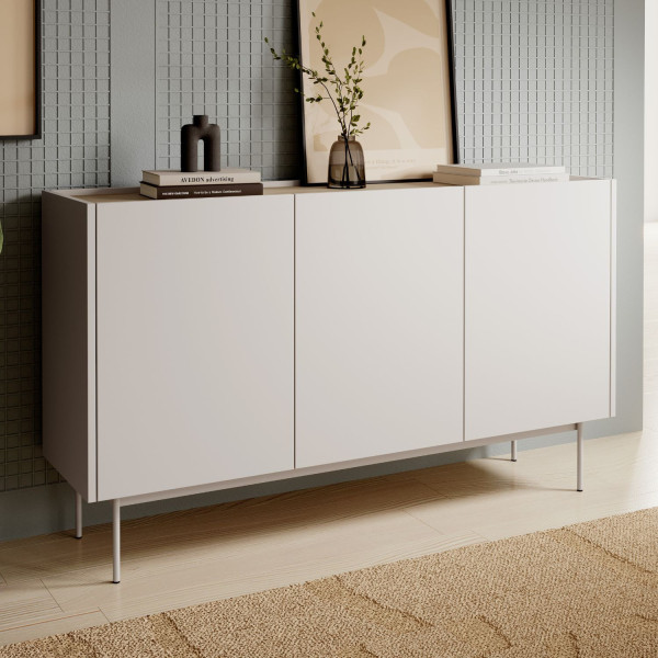 Nowoczesna Komoda Trzydrzwiowa do Salonu Laminowana Matowy Kszmir Metalowe Nogi COLOR