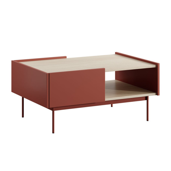 Ława do Salonu Metalowe Nogi z Szufladą Laminowany Nowoczesny Dąb Czerwowy Mat COLOR
