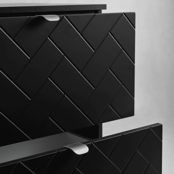 Szafka 120 cm pod Umywalkę Czarna TREND Zbliżenie Fronty Otwartych Szuflad