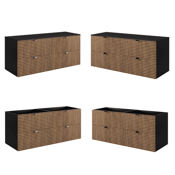 Szafka Łazienkowa 120 cm pod Umywalkę Ryflowana Dąb Czarna LOFT z Blatem
