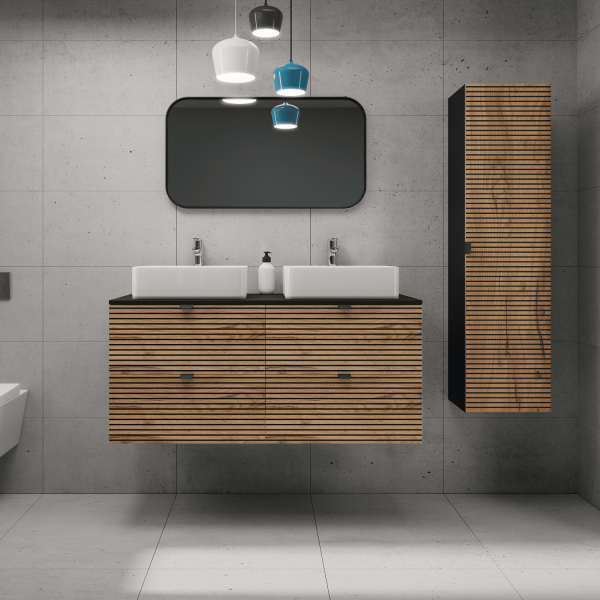 Szafka Łazienkowa Dąb 160 cm pod Umywalkę Czarna LOFT Aranżacja