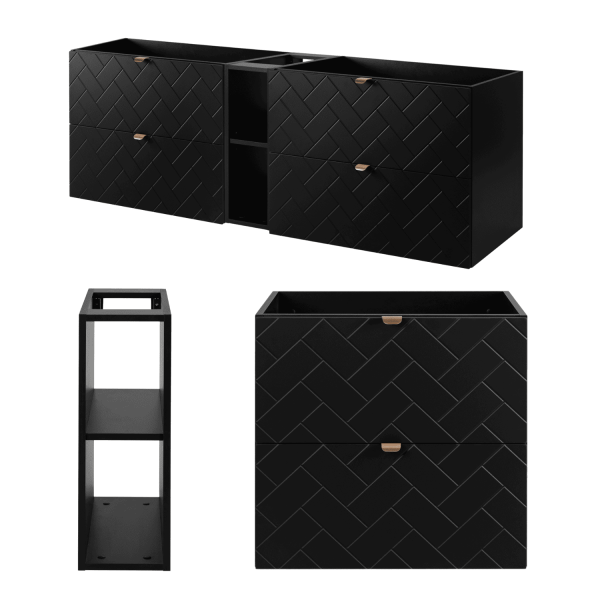 Szafka Łazienkowa 180 cm z Regałem Czarna TREND Komplet oraz Szafka 60 cm i Regał obok