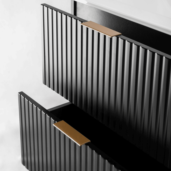 Szafka pod Umywalkę 120 cm Wisząca Czarna FLOW Zbliżenie Szuflady