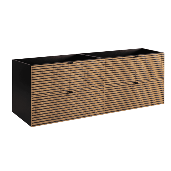 Szafka Łazienkowa z Blatem 160 cm Dąb pod Umywalkę Czarna LOFT Czarne Uchwyty