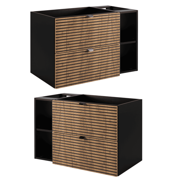 Szafka pod Umywalkę 80 cm z Regałem Dąb Czarna LOFT Wymienne Uchwyty