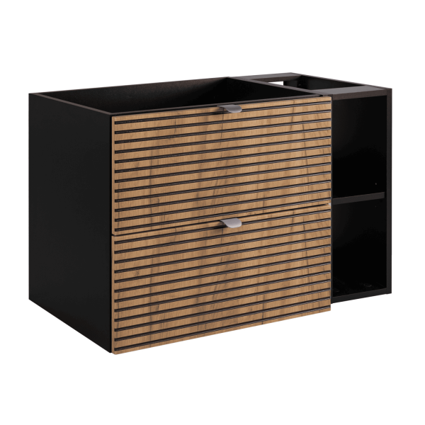 Szafka pod Umywalkę 80 cm z Regałem Dąb Czarna LOFT Srebrne Uchwyty