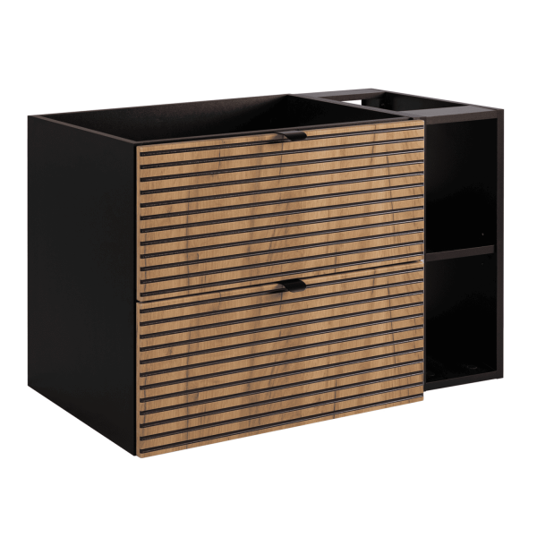 Szafka pod Umywalkę 80 cm z Regałem Dąb Czarna LOFT Czarne Uchwyty