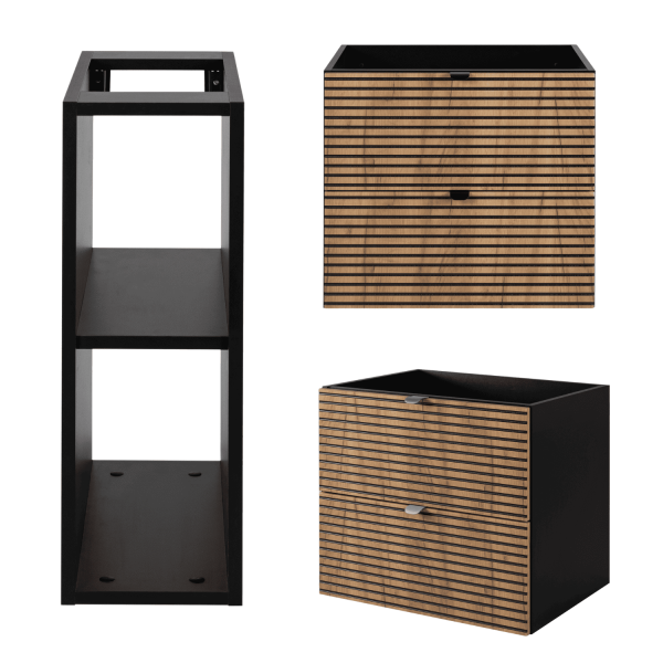 Szafka pod Umywalkę 80 cm z Regałem Dąb Czarna LOFT Zestaw z Wymiennymi Uchwytami