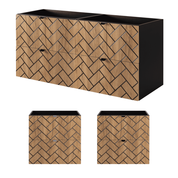 Szafka Łazienkowa 120 cm pod Umywalkę Dębowa TREND Prawy Front oraz Dwie szafki 60 cm