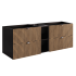 Szafka pod Umywalkę 140 cm z Regałem Ryflowana Dąb Czarna LOFT Srebrne Uchwyty