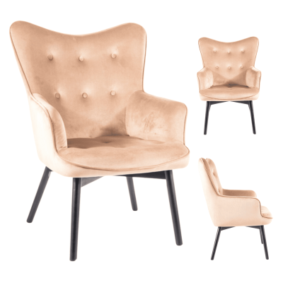 Fotel Pikowany Welurowy Wypoczynkowy Jednoosobowy Beżowy NASTIA