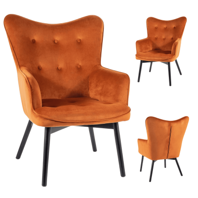 Welurowy Fotel Pikowany Wypoczynkowy Jednoosobowy Cynamonowy NASTIA