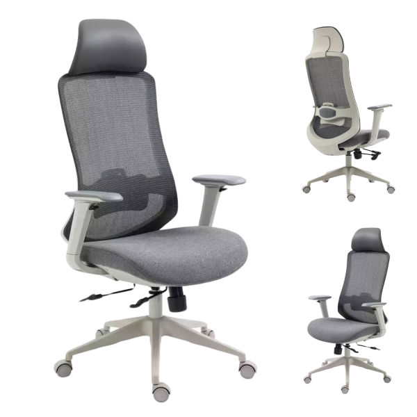 Fotel Ergonomiczny Obrotowy Biurowy Siatka do Gabinetu Biura Szary EXENTO