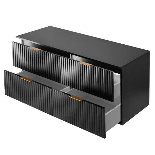 Szafka pod Umywalkę z Blatem 120 cm Czarna FLOW Szuflady z Góry