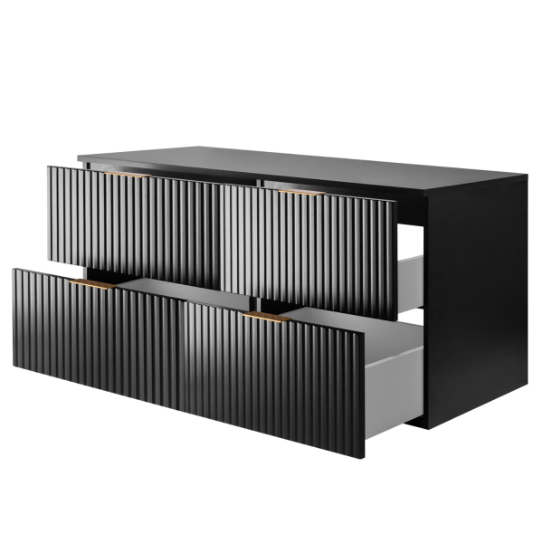 Szafka pod Umywalkę z Blatem 120 cm Czarna FLOW z Szufladami