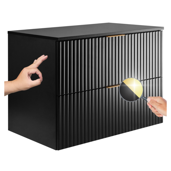 Wisząca Szafka pod Umywalkę z Blatem 80 cm Czarna Ryflowana FLOW