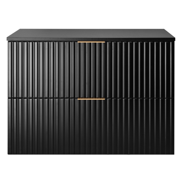 Wisząca Szafka pod Umywalkę z Blatem 80 cm Czarna Ryflowana FLOW Front