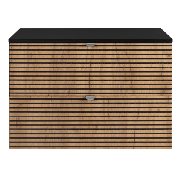 Szafka Łazienkowa z Blatem 80 cm Dąb pod Umywalkę Czarna LOFT Front