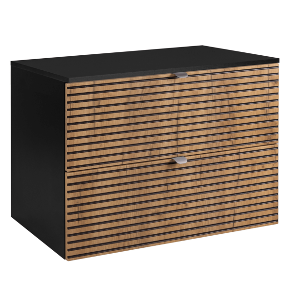 Szafka Łazienkowa z Blatem 80 cm Dąb pod Umywalkę Czarna LOFT Srebrne Uchwyty