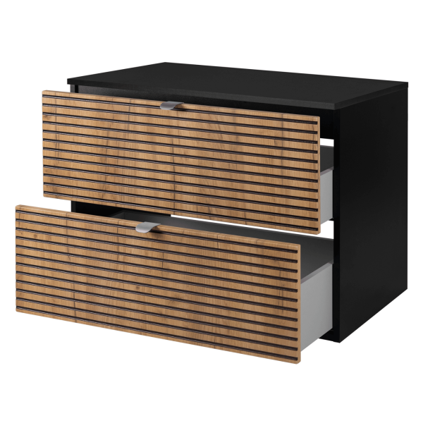 Szafka Łazienkowa z Blatem 80 cm Dąb pod Umywalkę Czarna LOFT Szuflady