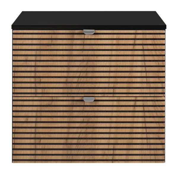 Szafka pod Umywalkę z Blatem 60 cm Wisząca Dąb Czarna LOFT Srebrne Uchwyty