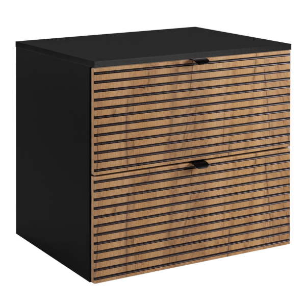 Szafka pod Umywalkę z Blatem 60 cm Wisząca Dąb Czarna LOFT Czarne Uchwyty