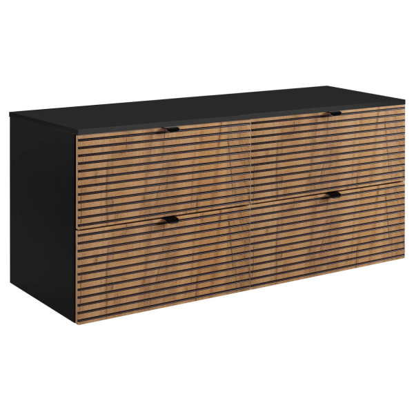 Szafka pod Umywalkę z Blatem 120 cm Dąb Craft Czarna LOFT Czarne Uchwyty