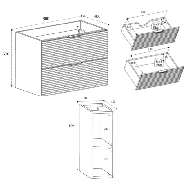 Szafka Łazienkowa 100 cm z Regałem pod Umywalkę Dąb Czarna LOFT Wymiary
