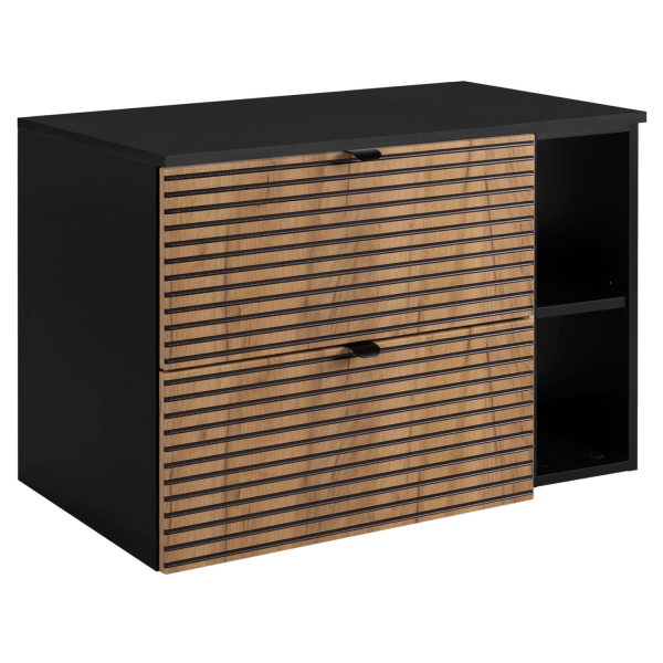 Szafka pod Umywalkę z Blatem 80 cm z Regałem Dąb Czarna LOFT Czarne Uchwyty