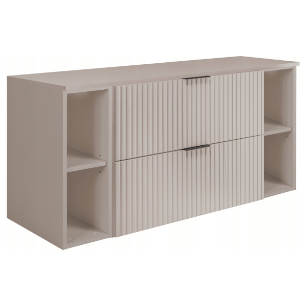 Szafka Pod Umywalkę 120 cm z Blatem z Regałami Beżowa Kaszmir FLOW Prawy Front