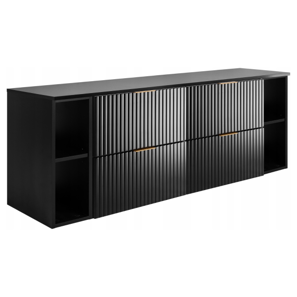 Szafka pod Umywalkę 160 cm z Blatem Nowoczesna z Regałami Wisząca Czarna FLOW Prawy Front