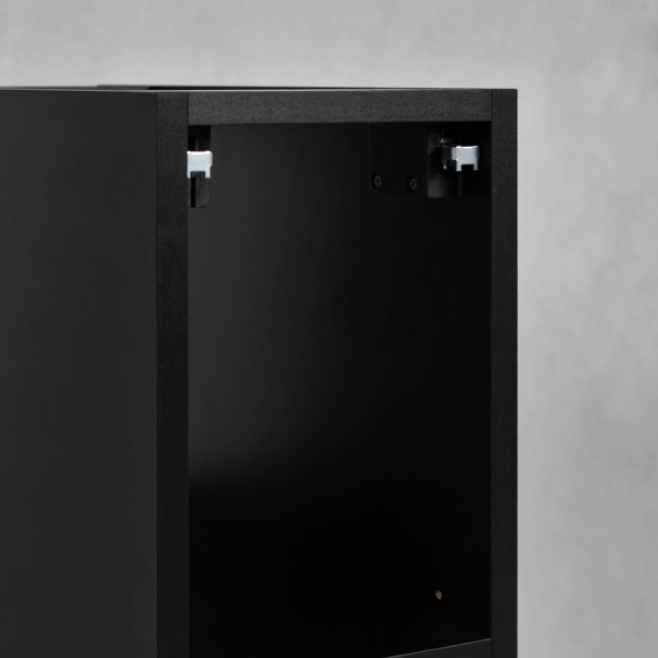 Szafka pod Umywalkę 160 cm z Blatem Nowoczesna z Regałami Wisząca Czarna FLOW Zbliżenie Tył Regału