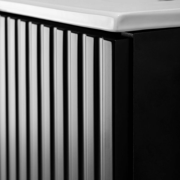 Szafka pod Umywalkę 100 cm z Blatem Wisząca z Regałem Czarna FLOW Zbliżenie Detal