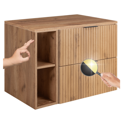 Szafka pod Umywalkę 80 cm z Blatem Wisząca z Regałem Nowoczesna Dąb Złoty FLOW