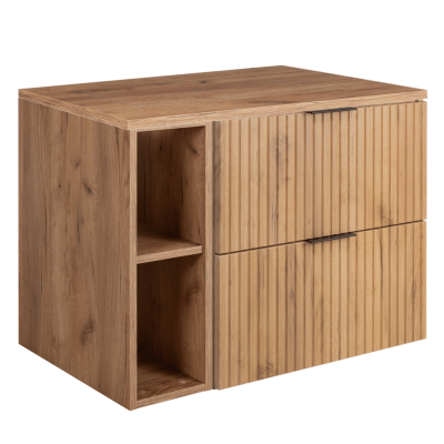 Szafka pod Umywalkę 80 cm z Blatem Wisząca z Regałem Nowoczesna Dąb Złoty FLOW