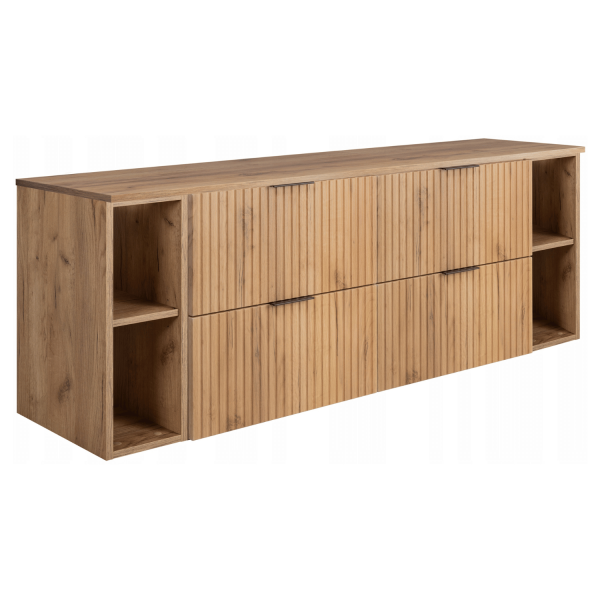 Szafka Łazienkowa 160 cm Wisząca z Blatem Ryflowana Dąb Złoty FLOW Prawy Front